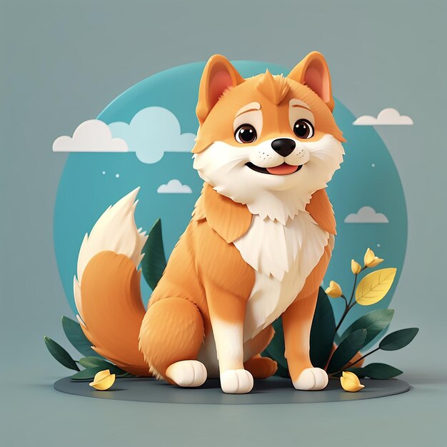 Słodki Shiba Inu pies siedzący kreskówka ikona wektorowa ilustracja ikona przyrody zwierzęcej koncepcja izolowana