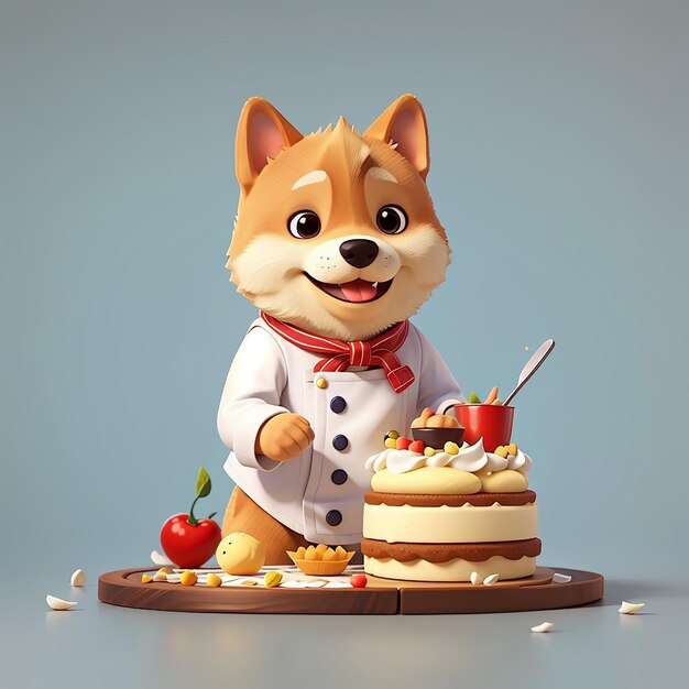 Słodki Shiba Inu pies szef kuchni ciasto kreskówki wektorowy ikona ilustracja ikona pokarmu zwierzęcego odizolowana