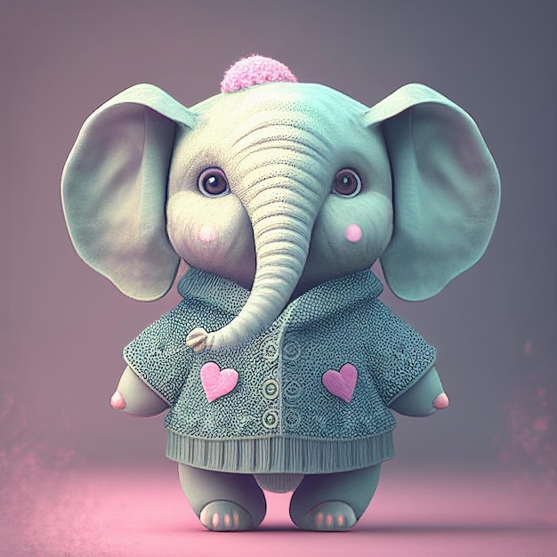 Słodki słoniątko z ubraniami, pastelowy kolor, zwierzęca kartka z życzeniami na walentynki, bajka