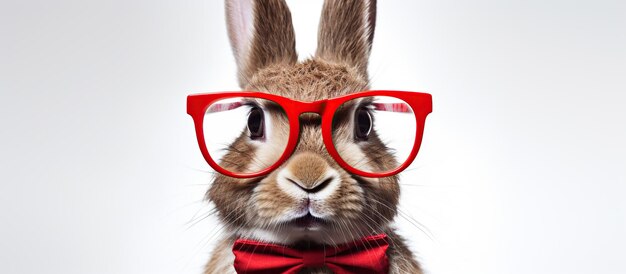 Zdjęcie słodki stylistyczny królik w okularach przeciwsłonecznych na białym tle