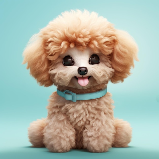 Słodki szczeniak Chibi Poodle w marzycielskiej sztuce 3D