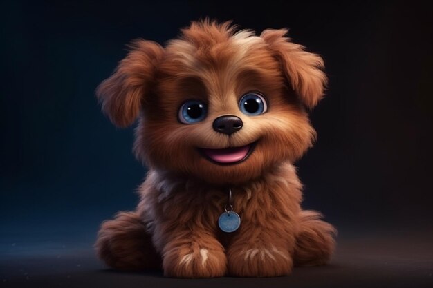 Słodki szczeniak siedzący z szczęśliwym uśmiechniętym wyrazem twarzy Płaski zabawny piesek w stylu Pixar Disney dla dziecka