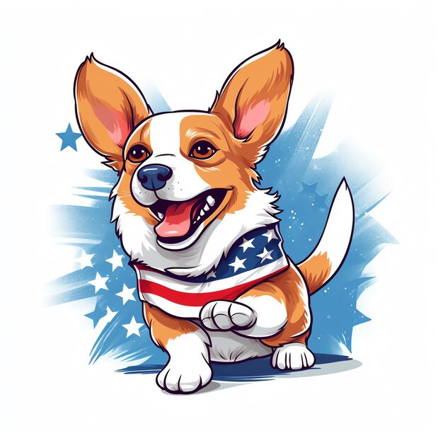 Słodki, szczęśliwy mały pies noszący kapelusz wujka Sama z flagą USA