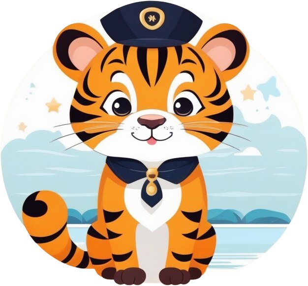 Słodki tygrys bawiący się w kostium marynarza.
