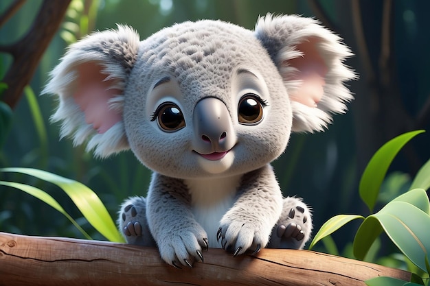 Zdjęcie słodki, uroczy koala generatywny ai wykonany w stylu przyjaznego dla dzieci animacji w stylu fantasy