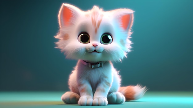 Słodki, uroczy kotek, renderowany w stylu przyjaznej dzieciom animacji animowanej fantasy w stylu generatywnej ai