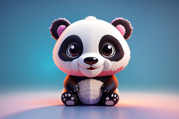 Słodki uśmiechnięty niedźwiedź panda w stylu kreskówki 3D