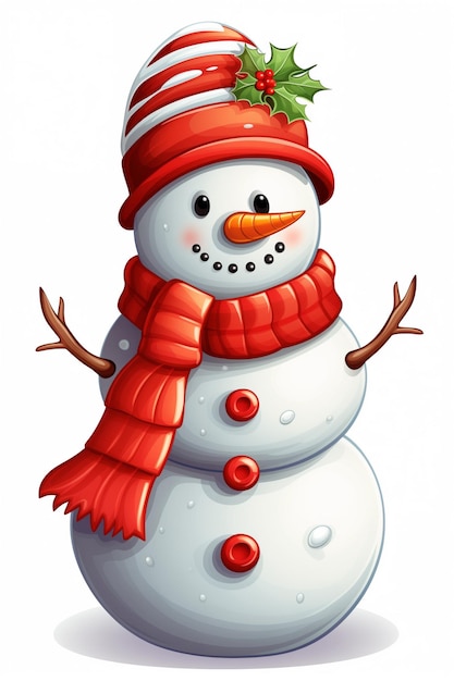Słodki, uśmiechnięty śnieżak w kapeluszu, izolowany na białym, wykonany za pomocą sztucznej inteligencji.