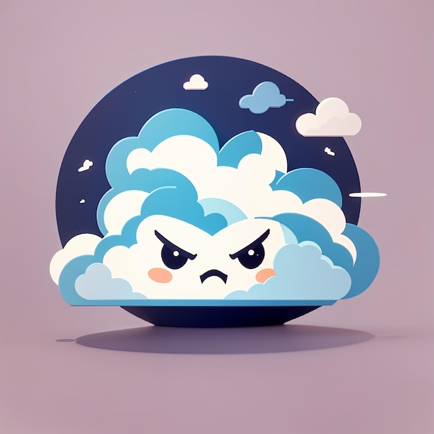 Zdjęcie słodki wściekły burza chmurowa z grzmotem kreskówka ikonka wektora ilustracja obiekt natura izolowana płaska