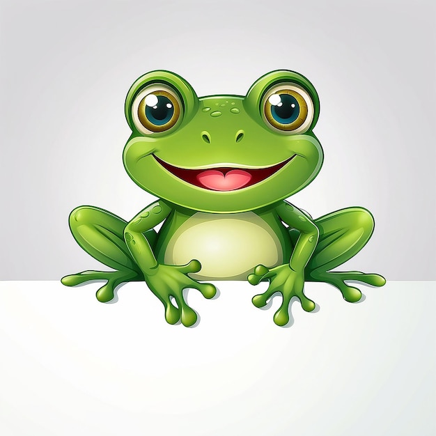 Zdjęcie słodki żaba ilustracja uśmiechniętej zielonej żaby i pustego znaku