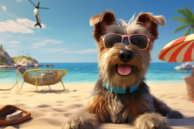 Słodki zabawny pies ralax na plaży Ilustracja AI GenerativexA
