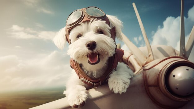 Zdjęcie słodki zabawny pies w samolocie.
