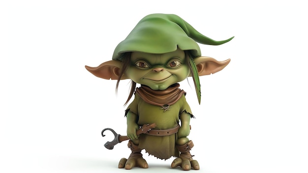 Zdjęcie słodki zielony goblin 3d rendering