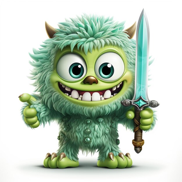 Zdjęcie słodki zielony potwór z mieczem