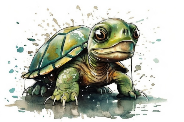 Słodki żółw na żywym zielonym tle Generacyjna sztuczna inteligencja