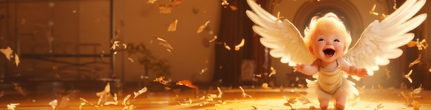 Słodkie bajki animacja charakter anioł dziecko ze skrzydłami archanioła noworodka transparent kopia przestrzeń tło tekst Pixar styl Biblii historia obraz