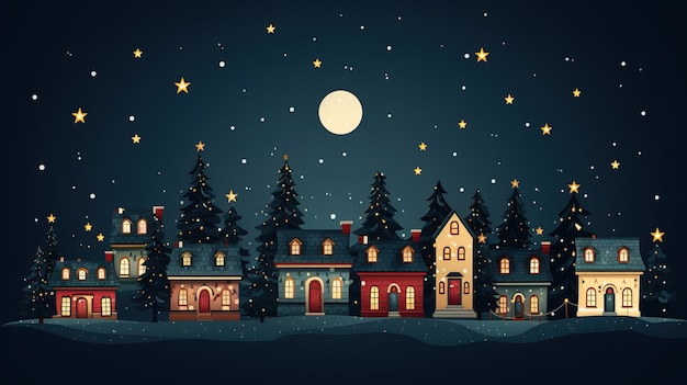 Słodkie bożonarodzeniowe domy w rzędzie Bożonarodzeniowy nowy rok baner Przytulna ilustracja zimowa scena w vintage
