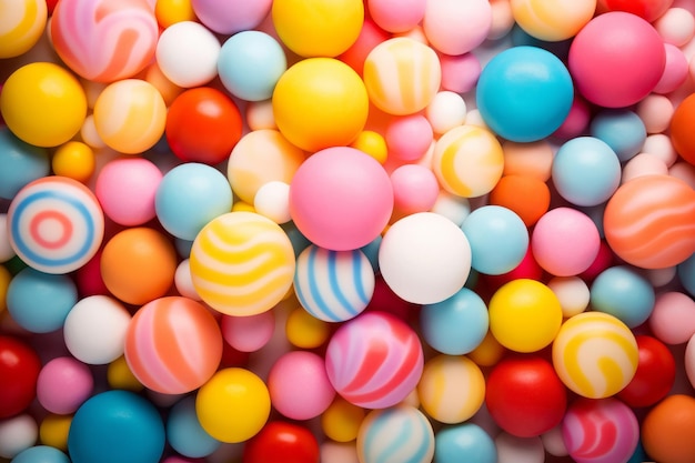 Słodkie cukierki kolorowe tło widok z góry różne mieszane kolory okrągłe tło przekąsek z dzieciństwa