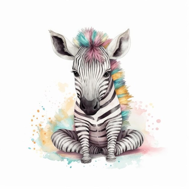 Słodkie dziecko akwarela zebra Ilustracja AI Generative