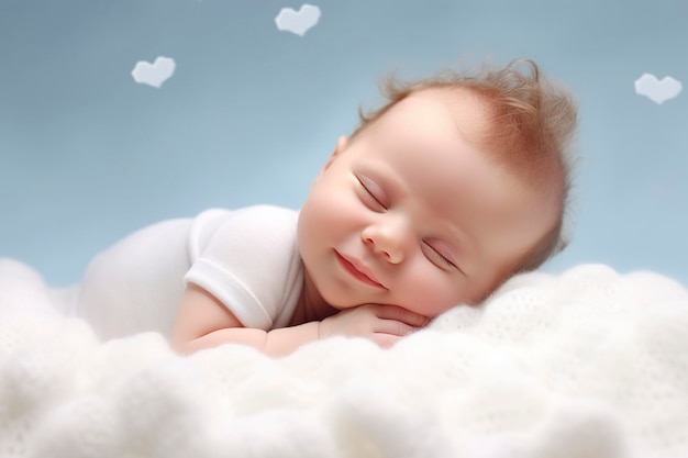 Słodkie dziecko śpi słodko w bawełnianej chmurze