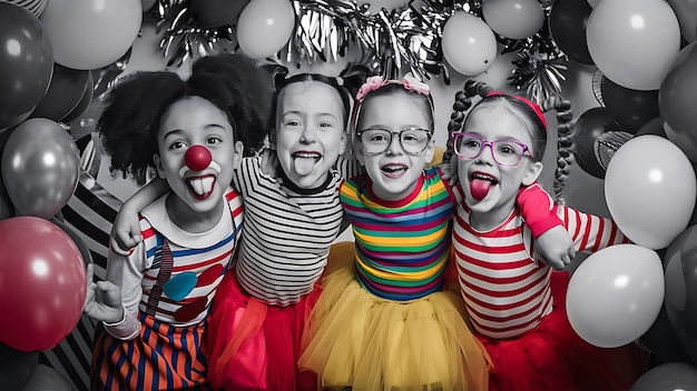 Słodkie dziewczyny robią zabawne twarze dla dziewcząt błyszczące akcesoria kostiumowe Szczęśliwy Dzień Śmiechu