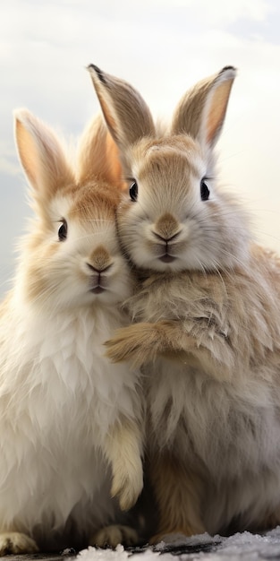 Słodkie i zabawne króliki patrzą w obiektyw aparatu Świat zwierząt Generative AI