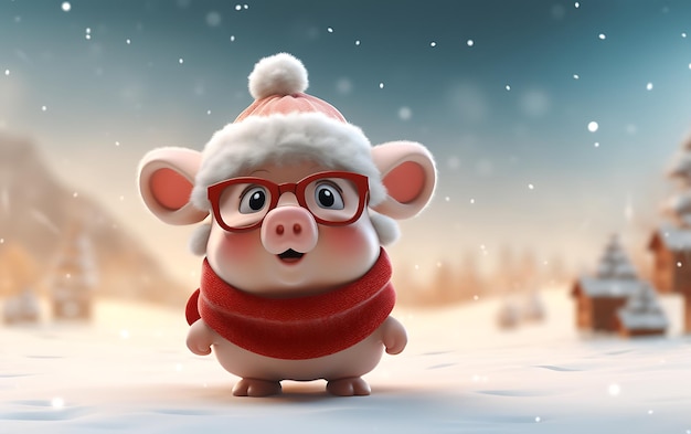 Słodkie i zabawne Świnia z kostiumem Świętego Mikołaja Boże Narodzenie zwierząt tła z miejsca kopiowania