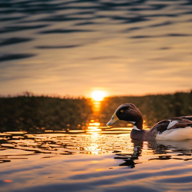 Słodkie kaczki żyjące w naturze Wolny wektor abstrakcyjny piękny zachód słońca tło z kaczkami