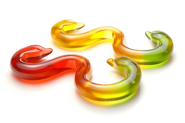 Zdjęcie słodkie, kolorowe słodycze z galaretki wyizolowane na białych gumowych cukierkach węże