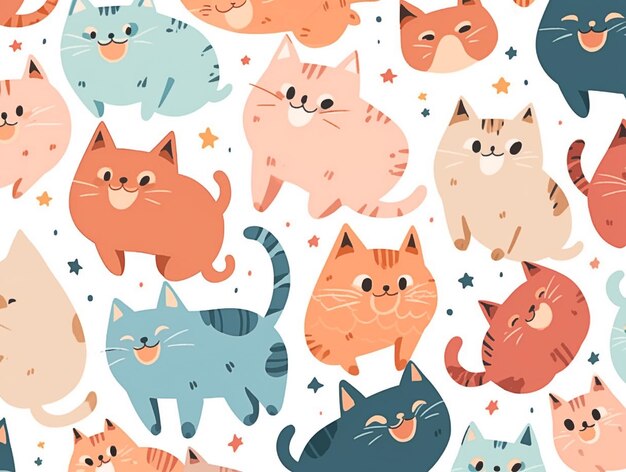 Słodkie koty bezszwowy wzór ilustracja tło