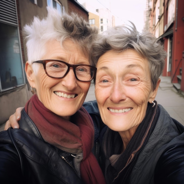 Zdjęcie słodkie lesbijskie babcie selfie na ulicy
