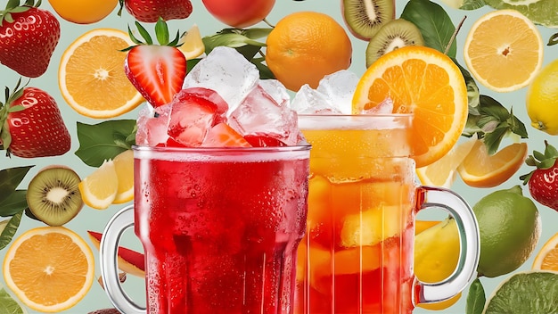 Słodkie napoje owocowe gazowane truskawkami i pomarańczowymi napoje zimne napoje witaminowe owocowe smaczne napoje