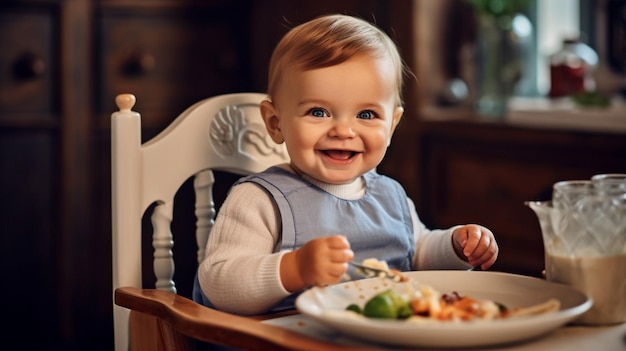 Słodkie niemowlę cieszy się dużym posiłkiem