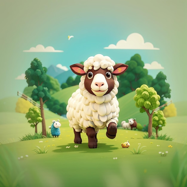 Słodkie owce biegnące i trzymające trawę ilustracja ikony wektorowej animacji Koncepcja ikony przyrody zwierzęcej izolowany premium wektorowy płaski styl animacji