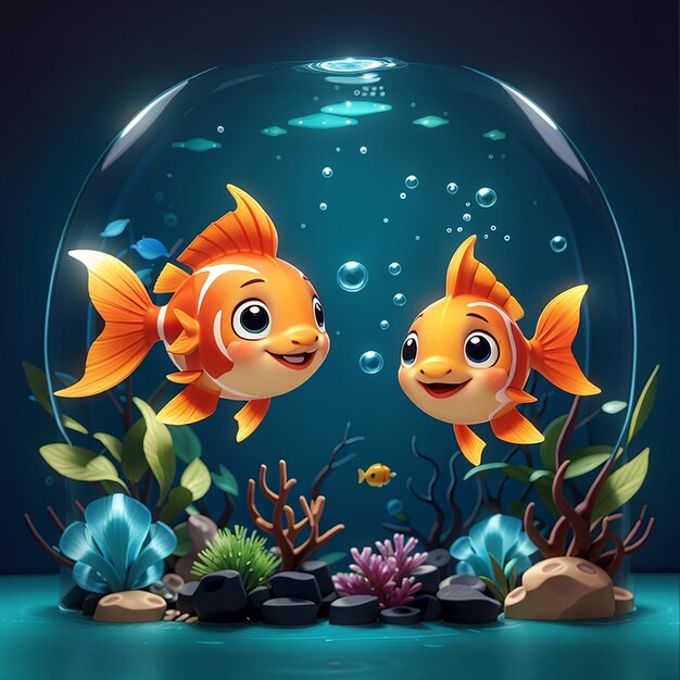 Słodkie ryby pływające w akwarium kreskówka ikona wektorowa ilustracja ikona przyrody zwierząt koncepcja izolowana