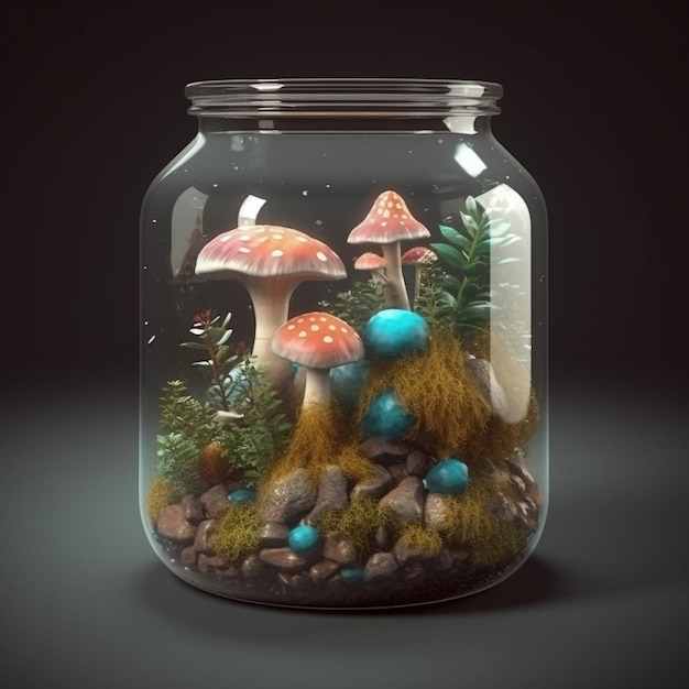 słodkie terrarium z małym grzybkiem