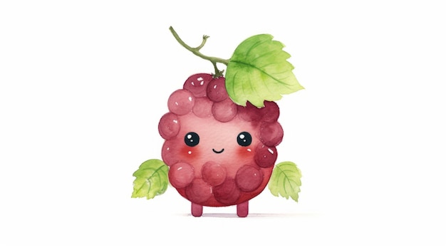 Słodkie winogrona Szczęśliwe owoce na białym tle z uśmiechem w stylu ilustracji dla dzieci