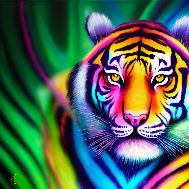 Słodkie zwierzę mały ładny kolorowy tygrys portret z odrobiną akwareli ilustracji