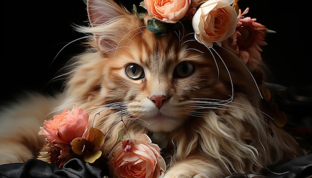 Słodkie zwierzęta domowe kwiat domowy kot ssak natura mały kotek wygenerowany przez sztuczną inteligencję