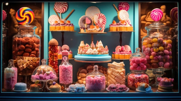 Zdjęcie słodycze w wystawie sklepu z cukierkami