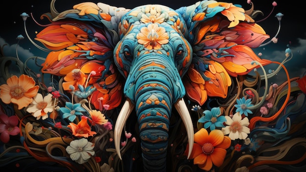 Słoń indyjski w kwiatowy wzór Grafika abstrakcyjna