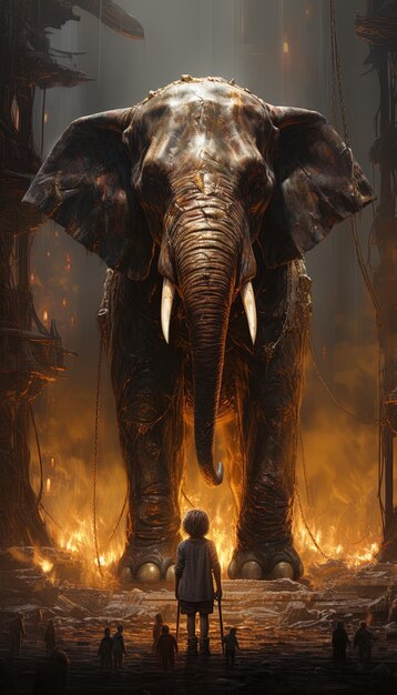 Słoń jest ogniem w ogniu.