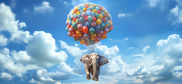 słoń latający na niebie Obraz generowany przez AI
