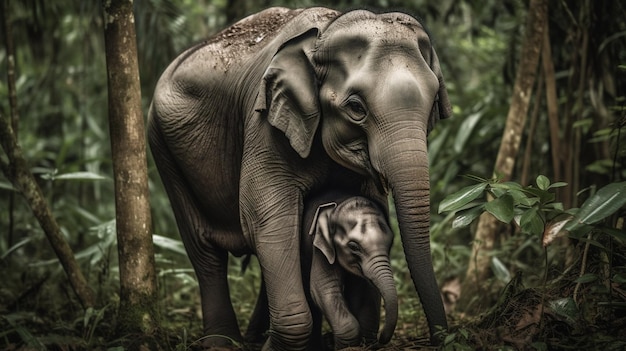 Słoń niosący swoje dziecko na plecach