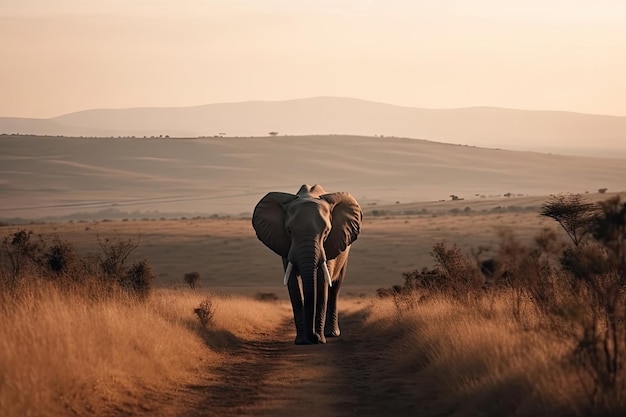 Słoń spacerujący z ładnym krajobrazem