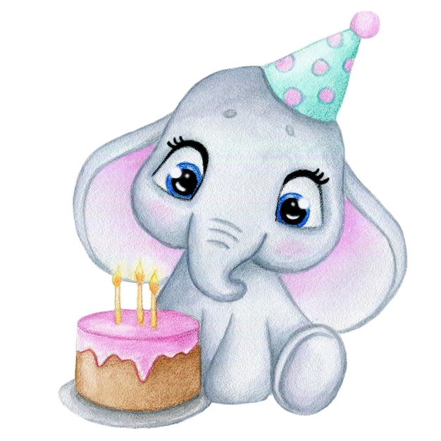 Słoń z akwareli dla dzieci na urodziny