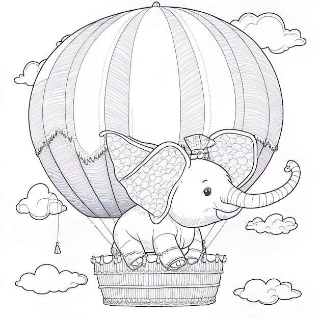 Zdjęcie słoń z koroną na głowie jest na balonie na gorące powietrze.