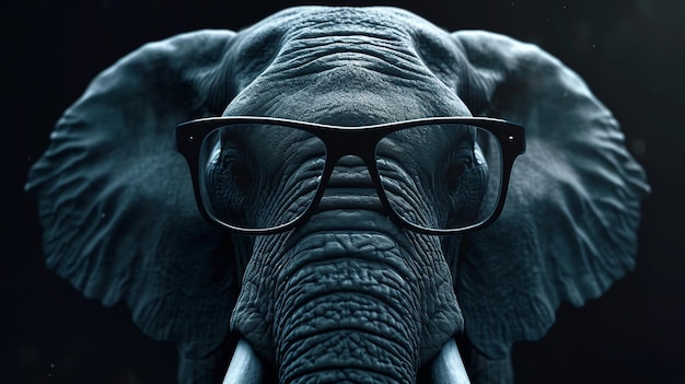 słoń z okularami słoń nosi okulary przeciwsłoneczne głowa słońca generatywny Ai