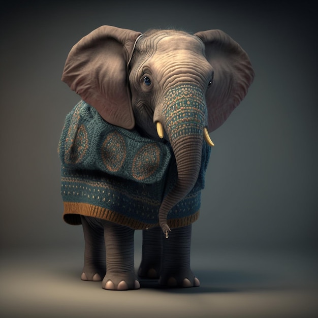 Słoń z szalikiem ubrany słoń z przypadkowymi modnymi ubraniami dla zwierząt domowych