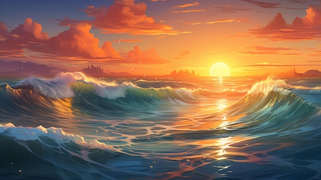 Słońce pocałowało ocean lśniący generatywny AI